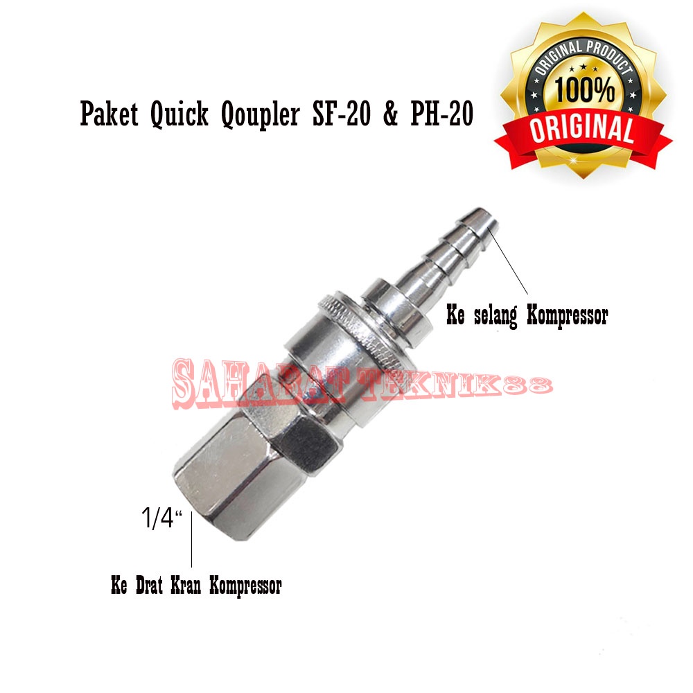 1 Set Quick Coupler SF20 + PH20 Fiting Sambungan Selang Kompressor Angin Two Touch