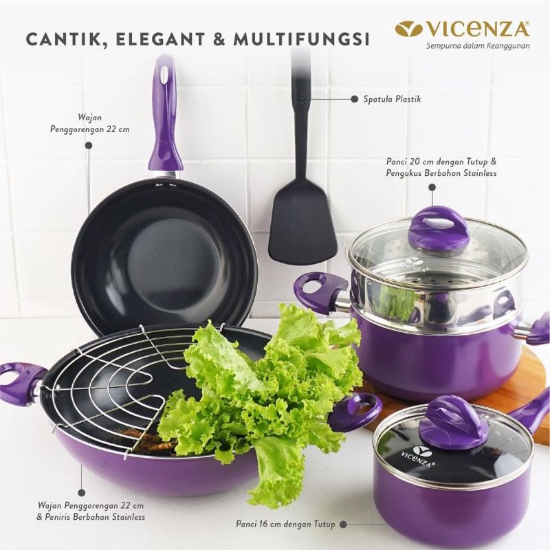 PANCI SET TEFLON VICENZA SET ORIGINAL V709 | PANCI TEFLON + SARINGAN PERALATAN MASAK SET