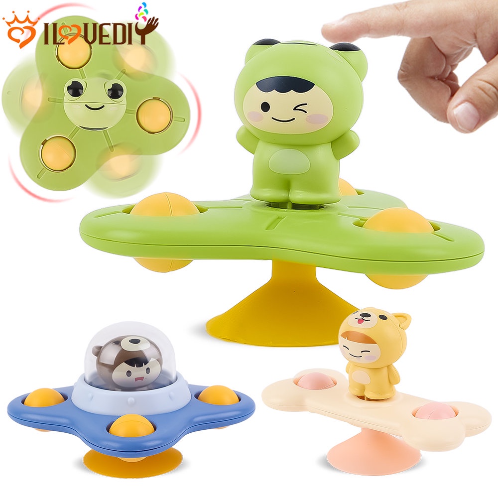 1pcs Mainan Edukasi Belajar Baby Spinner Toy Mainan Mandi Bayi Baby Flying Saucer Sucker Swing Fun Toy Toddler Dog Frog Bear Toys