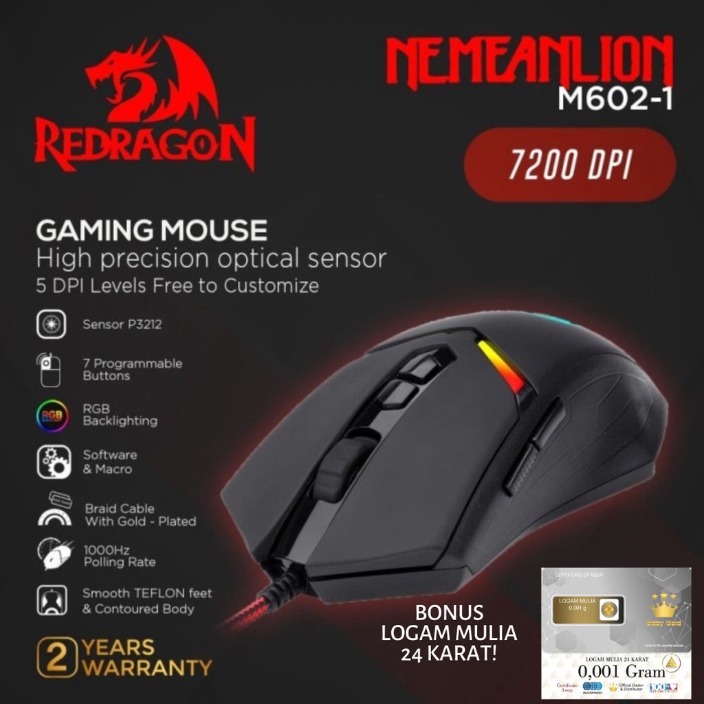 Mouse RGB Redragon Gaming RGB NEMEANLION 2 M602-1