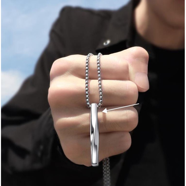 Kalung Titanium Liontin Balok Ulir Kalung Titanium Model Rolo Liontin Balok Ulir Kalung Pria Wanita 