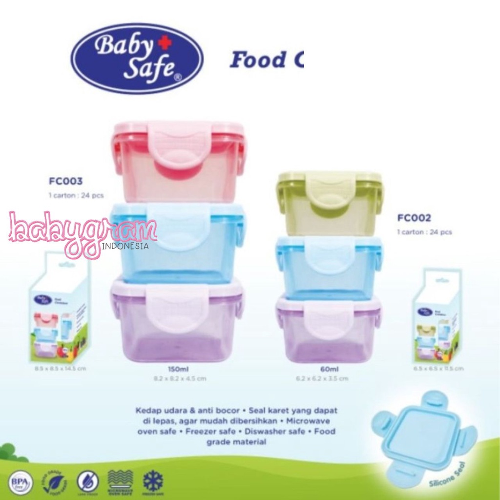 Babysafe food container tempat makan FC002 FC003 Baby Safe Food Container set isi 3 60ml 150ml