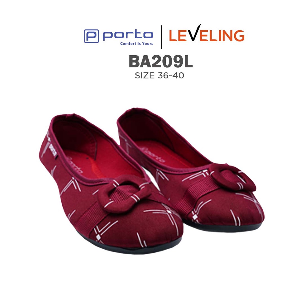 BA209L - Porto Leveling Sepatu Wanita Kerja Flatshoes Garis Putih Nyaman Terbaru Cantik Porto Lady