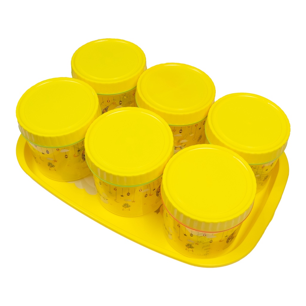 Nampan Dan Toples 7 in 1 Toples Kue Lebaran Calista Bahan Plastik Nampan Cantik Serbaguna dan Toples Penyimpanan Kue Atau Snack 5 Set C6 Serbaguna