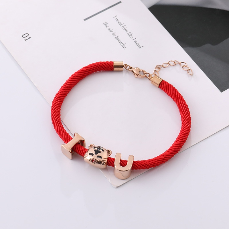 Gelang Tali Warna Merah Rose Gold 18k Bahan Titanium Steel Untuk Pasangan