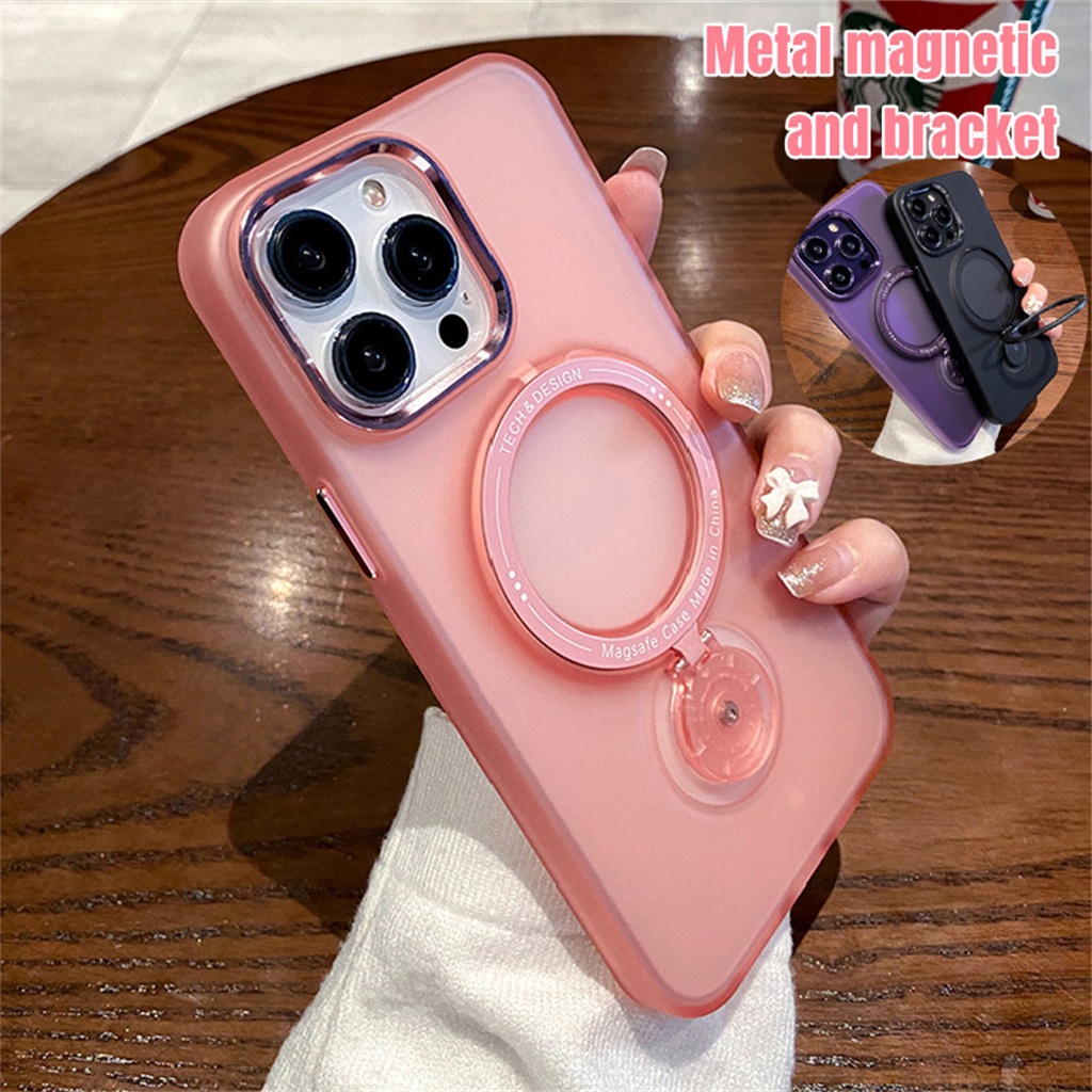 Casing Cincin Magnet Mewah iPhone 14pro Max Case13 Pro Max14 Plus Promax Metal ring 2-in-1 bracket matte shockproof hard back