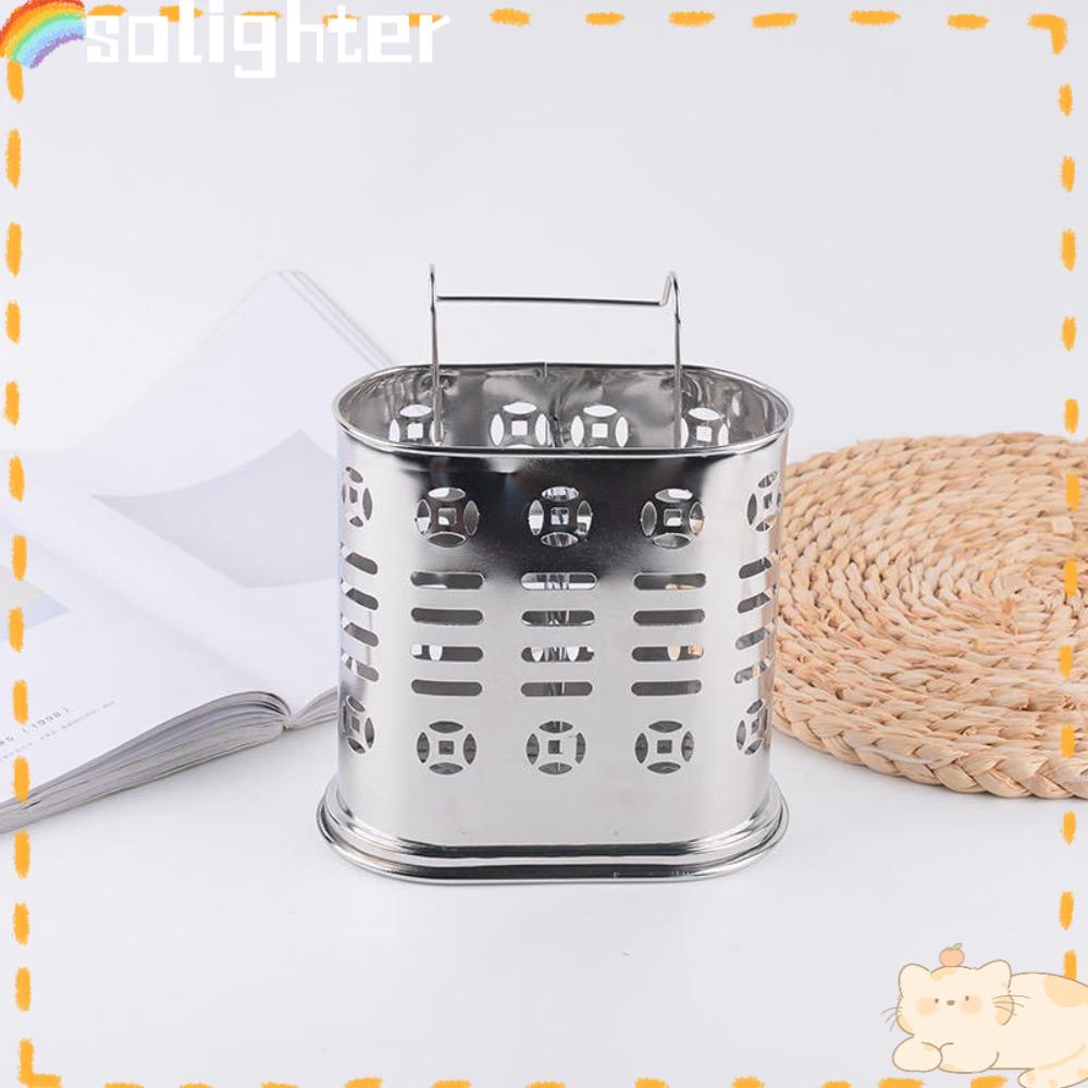 Solighter Stainless Steel Chopstick Holder High quality Tahan Lama Alat Dapur Rumah Tangga Double Grid Kotak Penyimpanan Dinding Peralatan Masak Organizer