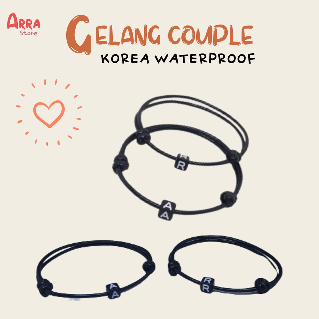 Gelang Tali Korea Waterproof Couple Inisial Pasangan Teman Keluarga Warna Hitam