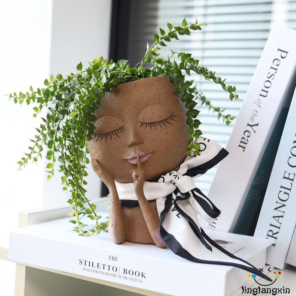Llx-wajah Gadis Lucu Ornamen Holder Pot Bunga Resin Untuk Taman Rumah Kantor Desktop