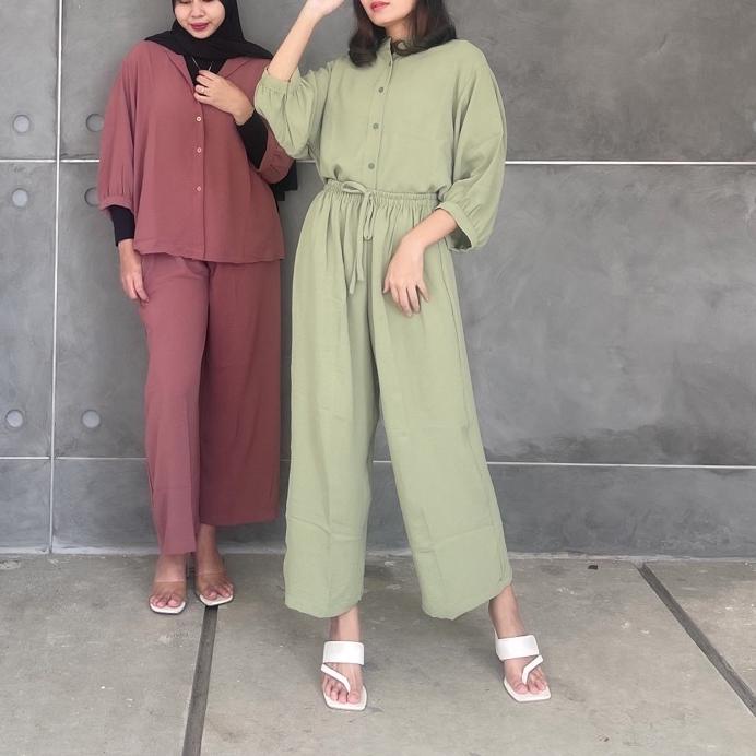 ONE SET ALEXANDRA / SETELAN KULOT CREPE | OOTD WANITA MUSLIM TERKINI | SETELAN BLOUSE & CELANA KULOT