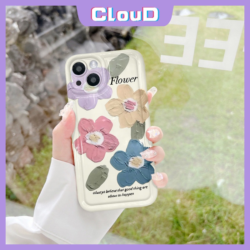 IPHONE Lukisan Cat Minyak Bunga Shockproof Airbag Case Kompatibel Untuk Iphone6 7plus11 13 14 12 Pro Max X XR XS Max 6s 8plus SE 2020 Art Fresh Flower Tulips Back Soft TPU Phone Cover