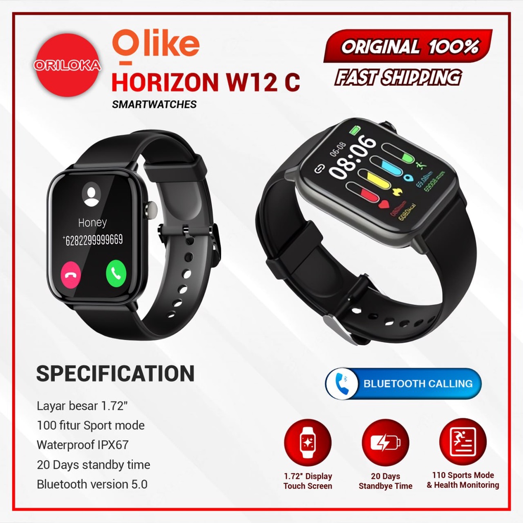 Olike Smartwatch W12C Bluetooth Call, Blood Pressure, Body temp - Garansi Resmi