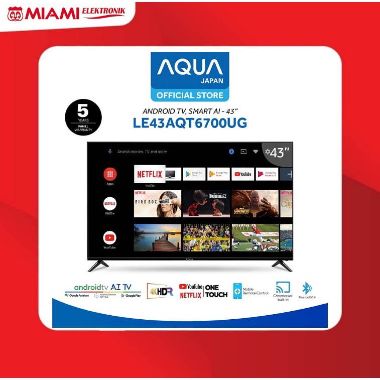 AQUA JAPAN  43AQT6700 TV 43 INCH SMART ANDROID DVB T2 4K UHD