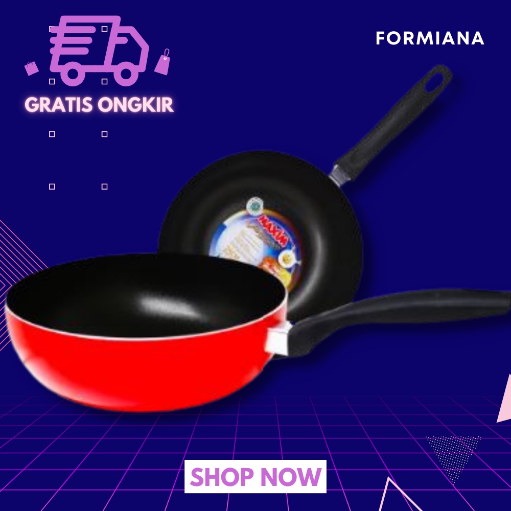 FM - Maxim Wajan Valentino Deep Wok 24 cm Wajan Cekung Penggorengan Anti Lengket