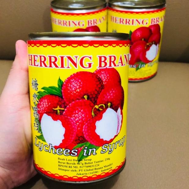 

ejt-45 Lychee kaleng Herring Brand/buah kaleng leci merk herring murah halal Dapat di Percaya