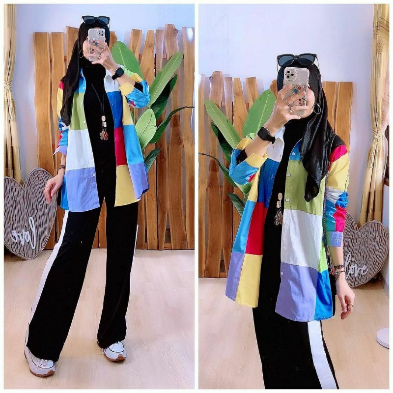 Kemeja Colourbox, KEMEJA WANITA CANTIK MODIS FIT XXL LD 110 BAHAN KATUN SILK PREMIUM TERMURAH OOTD KEKINIAN TERLARIS