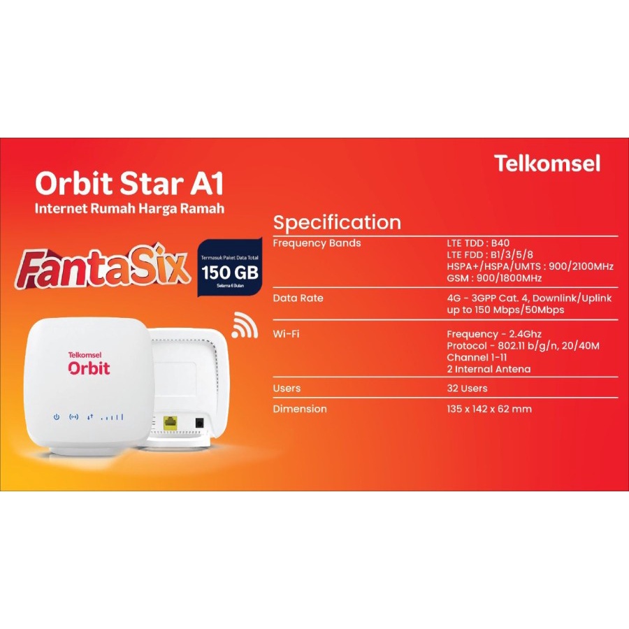 Modem Router Wifi 4G Lte Free Perdana Orbit 150Gb Telkomsel Orbit A1