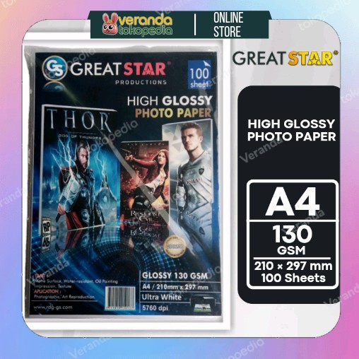 Terlaris Great Star High Glossy Photo Paper A4/130Gsm 100'S
