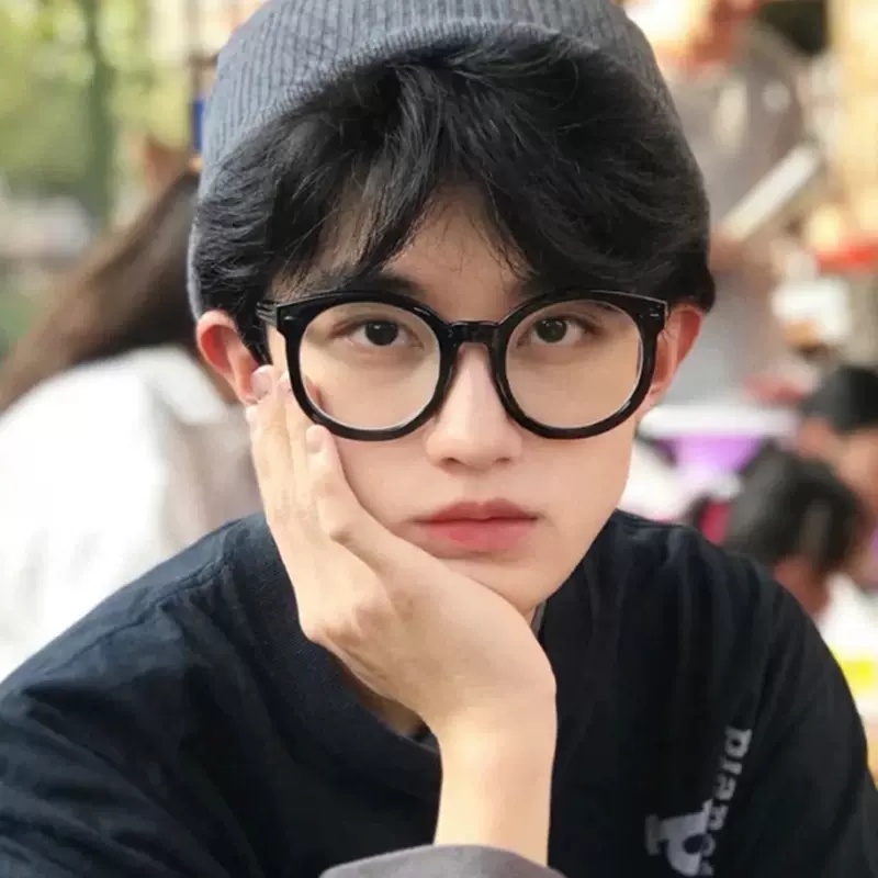 Papaozhu Keren Hitam Tebal Bingkai Bulat Kacamata Untuk Pria Wanita Chic Kacamata Lensa Bening Outdoor Fashion Barefaced Eyewear Spectacles