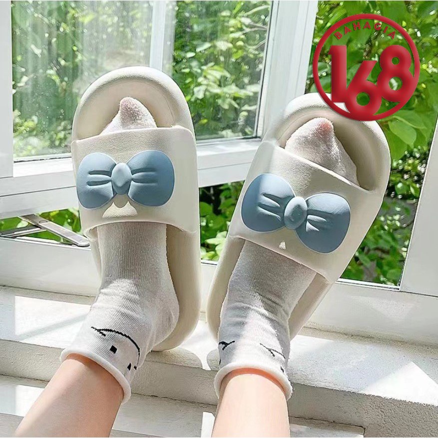 Sandal Karet Jelly Korea Wanita Sendal Slop Rumah Kekinian Anti Slip Import model Pita / Bear