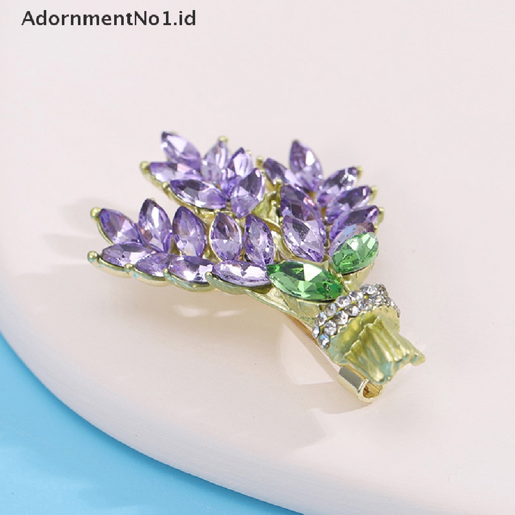 [AdornmentNo1] Wanita Bros Romantis Kristal Lavender Bunga Kerah Pin Alloy Tanaman Bros Kerah Pin Aksesoris Hadiah Perhiasan [ID]