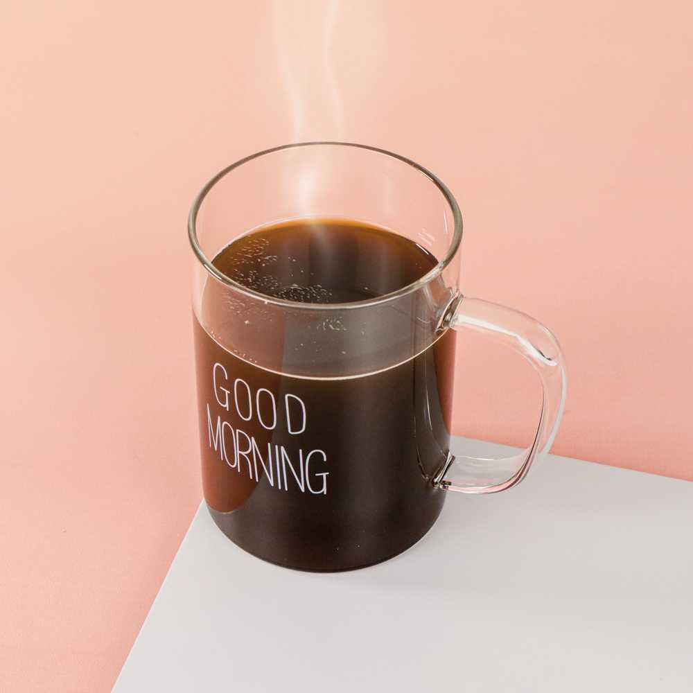 (BISA COD) FTIHSHP  Gelas Glass Coffee Mug Desain Good Morning 400 ml - MD19