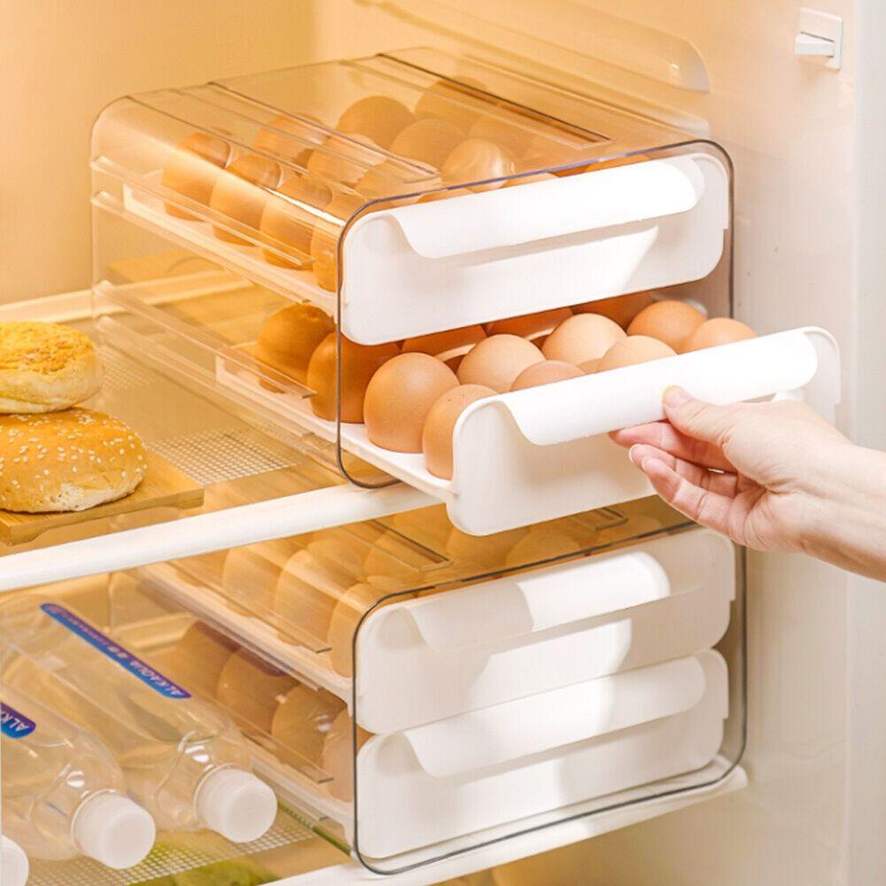 Solighter Kotak Penyimpanan Telur Double-layer Tempat Telur Dispenser Telur Kulkas Organizer