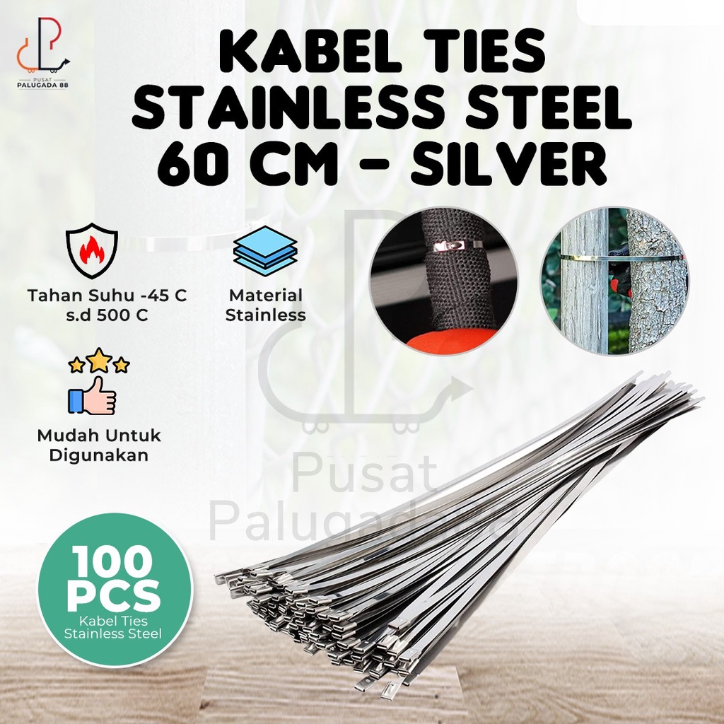 Kabel Cable Ties Tie Besi Stainless Steel Pengikat Knalpot Klem 60 cm Tis Ikat SUS 304 4,6 20cm 100 pcs