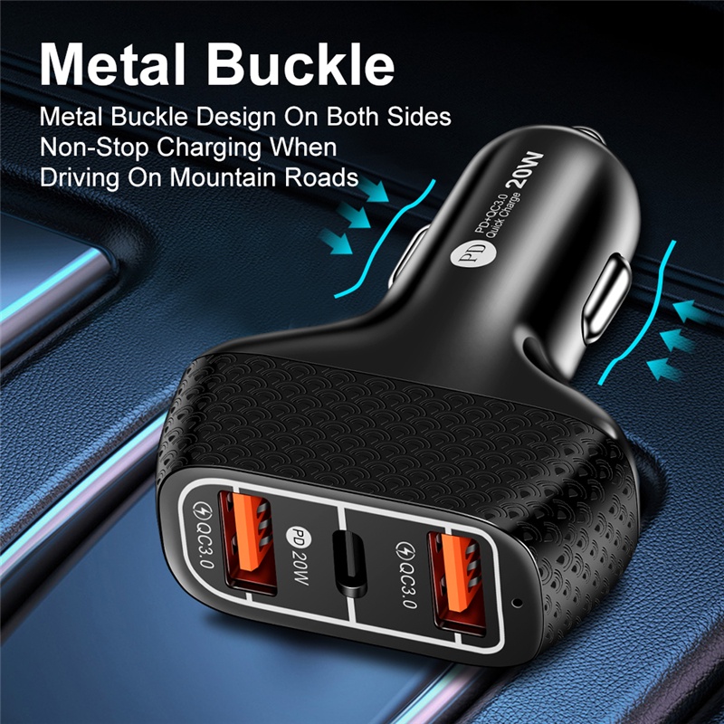 2USB + PD Car Charger Fast Charging PD Quick Charge 3USB Car Charger 5V Fast Charging Portable Phone Adapter For i-phone Type C Android