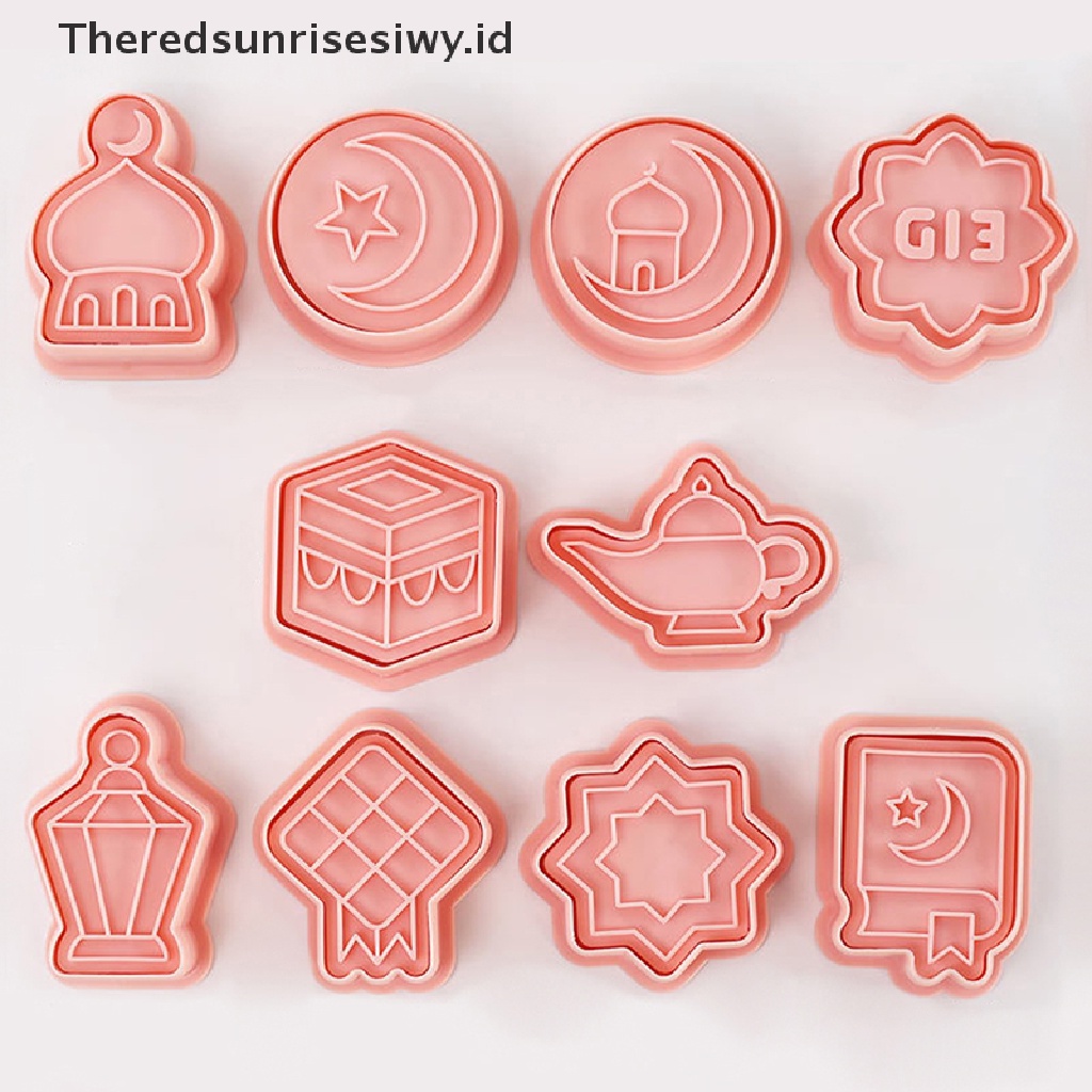 # Baju Lebaran # 10pcs Cetakan Biskuit Eid Mubarak Cookie Cutters Stamp Press Fondant Sugarcraft Alat Baking Dekorasi Ramadhan Rumah Pesta Muslim Islami~