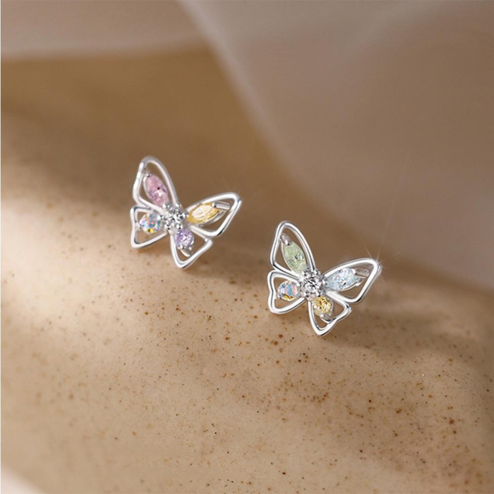 Timekey Anting Kupu-Kupu Warna-Warni Sederhana Temperamen Telinga Studs Wanita Serbaguna Anting Perhiasan Aksesoris F1K8