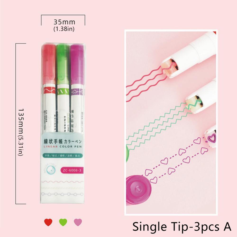 Timekey 3/6pcs Stabilo Pen Single Head Flowers Line Shaped Marker Dengan Roller Curve Liner Marker Untuk Menulis Menggambar Alat Tulis C2J5