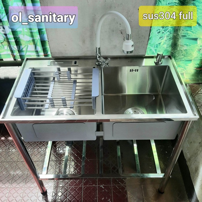 Terlaris Bak Cuci Piring Sink 2 Lubang Kitchen Sink Set Stainless Sink Portable