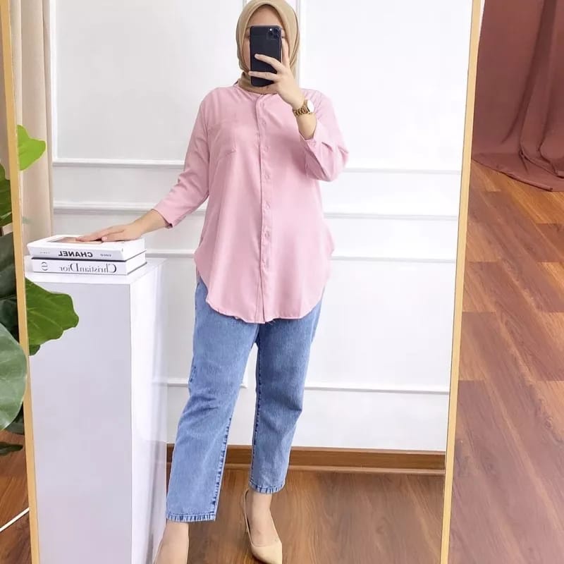 DAILY TOP BLOUSE SHAKILA / TUNIK KEMEJA POLOS CRINGKEL JUMBO WANITA