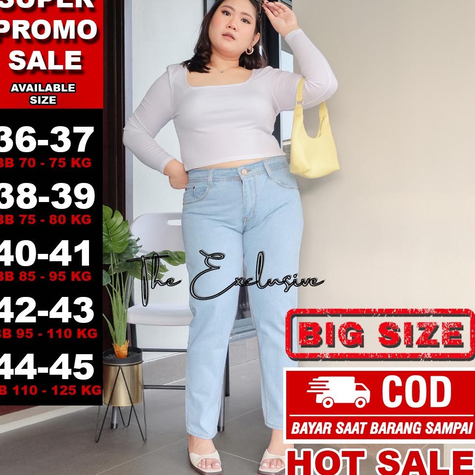 TERBARU Celana Boyfriend Jeans Wanita Jumbo BB 65 - 125 KG Celana Baggy Jeans Bigsize Highwaist Boyf