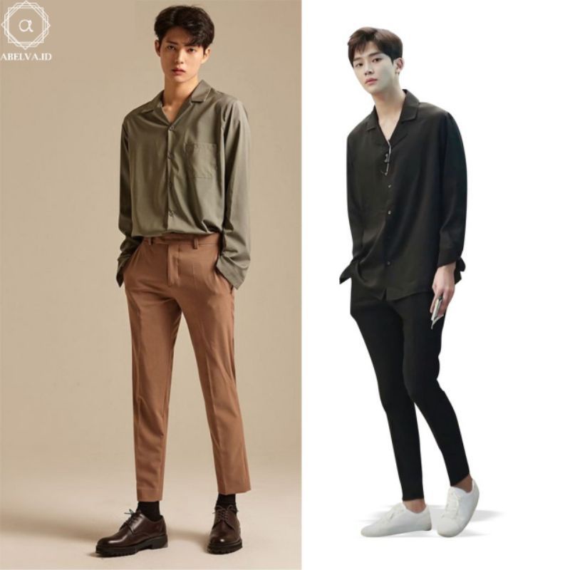 BASIC KEMEJA POLOS PRIA LENGAN PANJANG  OVERSIZE WANITA PRIA CASUAL KEMEJA RAYON OPEN COLLAR NEW SHI