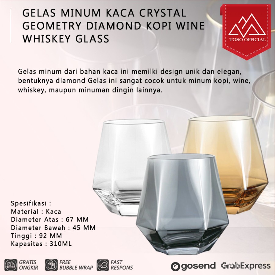 GELAS MINUM KACA CRYSTAL GEOMETRY DIAMOND KOPI GLASS