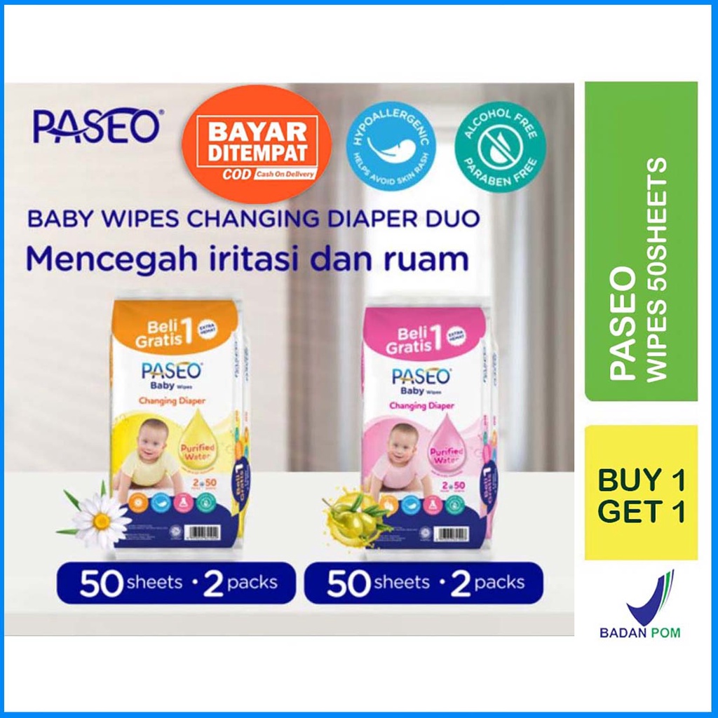 [BUY 1 GET 1] Tissue tisu basah paseo baby wipes 50 sheets PROMO ( BELI 1 GRATIS 1) PROMO