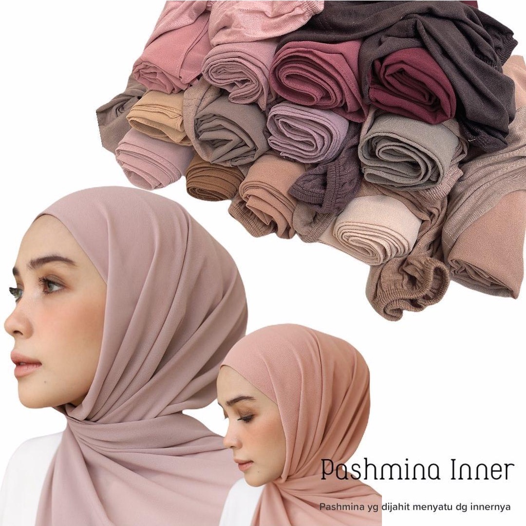 HIJAB PASMINA INNER 2 IN 1 CERUTY BABY DOLL PREMIUM / JILBAB PASHMINA PLUS INNER / KERUDUNG PASHMINA INNER 2IN1 BISA COD  MKL