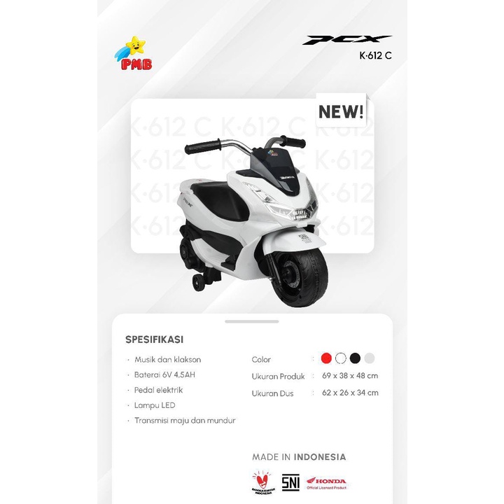 Motor aki anak PCX K 612-C PMB / mainan motor motoran anak matic / mainan motor aki cas charger teru