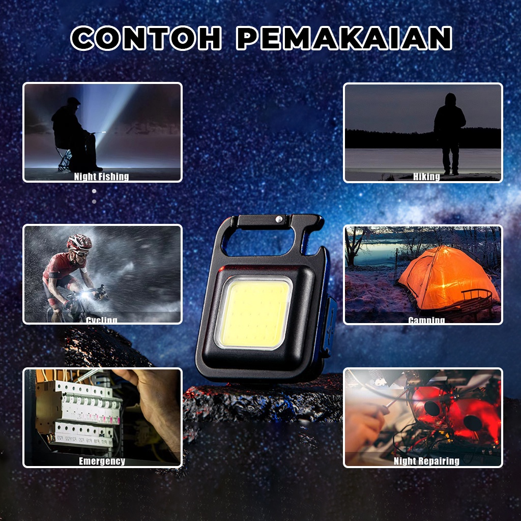 Senter Mini Multifungsi Lampu Gantungan Kunci Motor Mobil Tas Led COB Keychain Light Portable Emergency Lamp USB Charger Lampu Penerang Di Rumah Camping Lainnya | GROSIRXPRESS