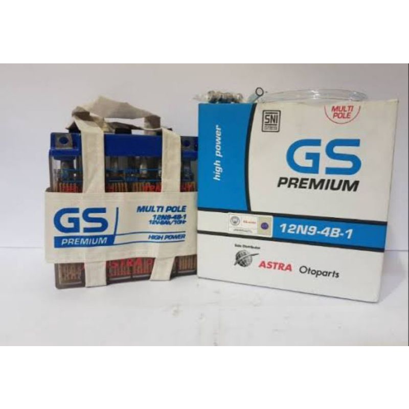 AKI ACCU GS ASTRA 12N9-4B-1 12V 9Ah MOTOR SUZUKI THUNDER 125 , TVS APACHE , BAJAJ PULSAR 180 , KAWAS