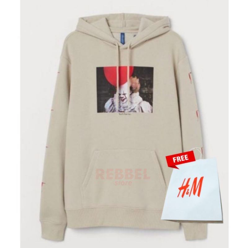 H&M Hoodie IT Pennywise Cream Pria Cowok Wanita Cewek Free Paper Bag