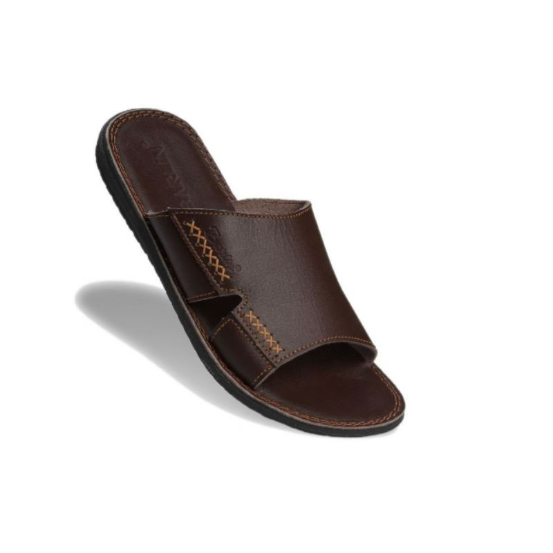 BRLNS1 BROWN (KULIT ASLI) Sandal Kulit Pria Sendal Selop Slide Casual Full Kulit Asli