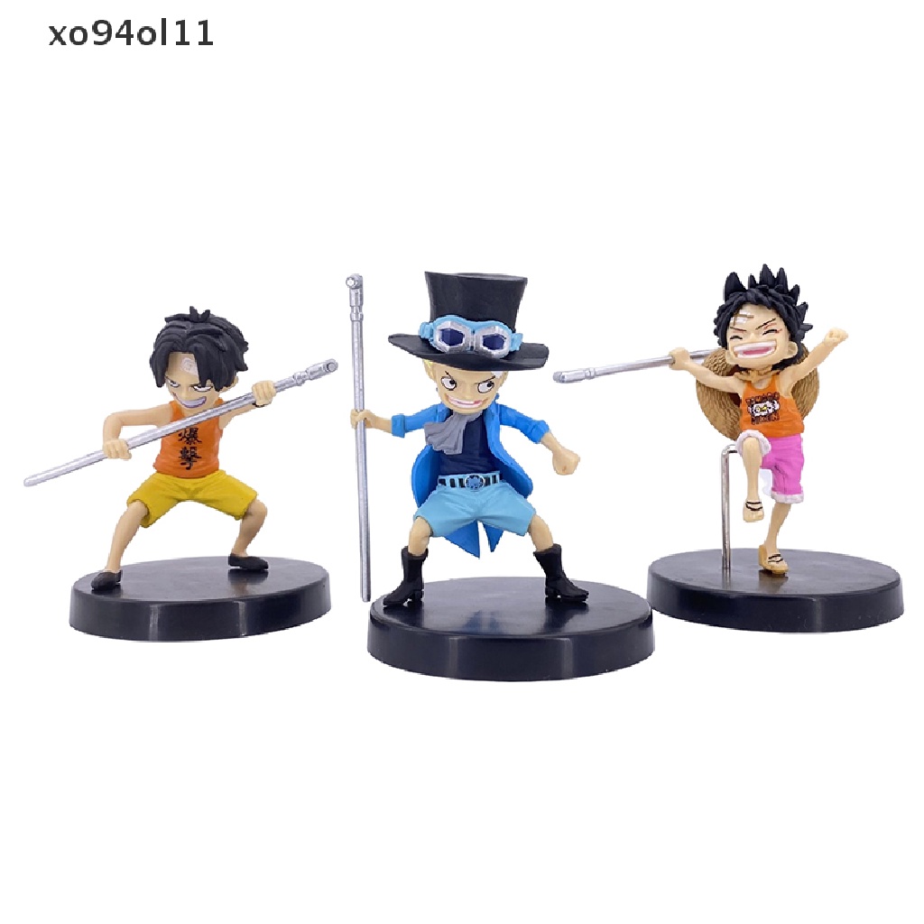 Xo 3Pcs/set Anime One Piece Luffy Ace Sabo PVC Action Figurine Dengan Tongkat PVC Action Figure Model Mainan Boneka Anak Hadiah Masa Kecil OL