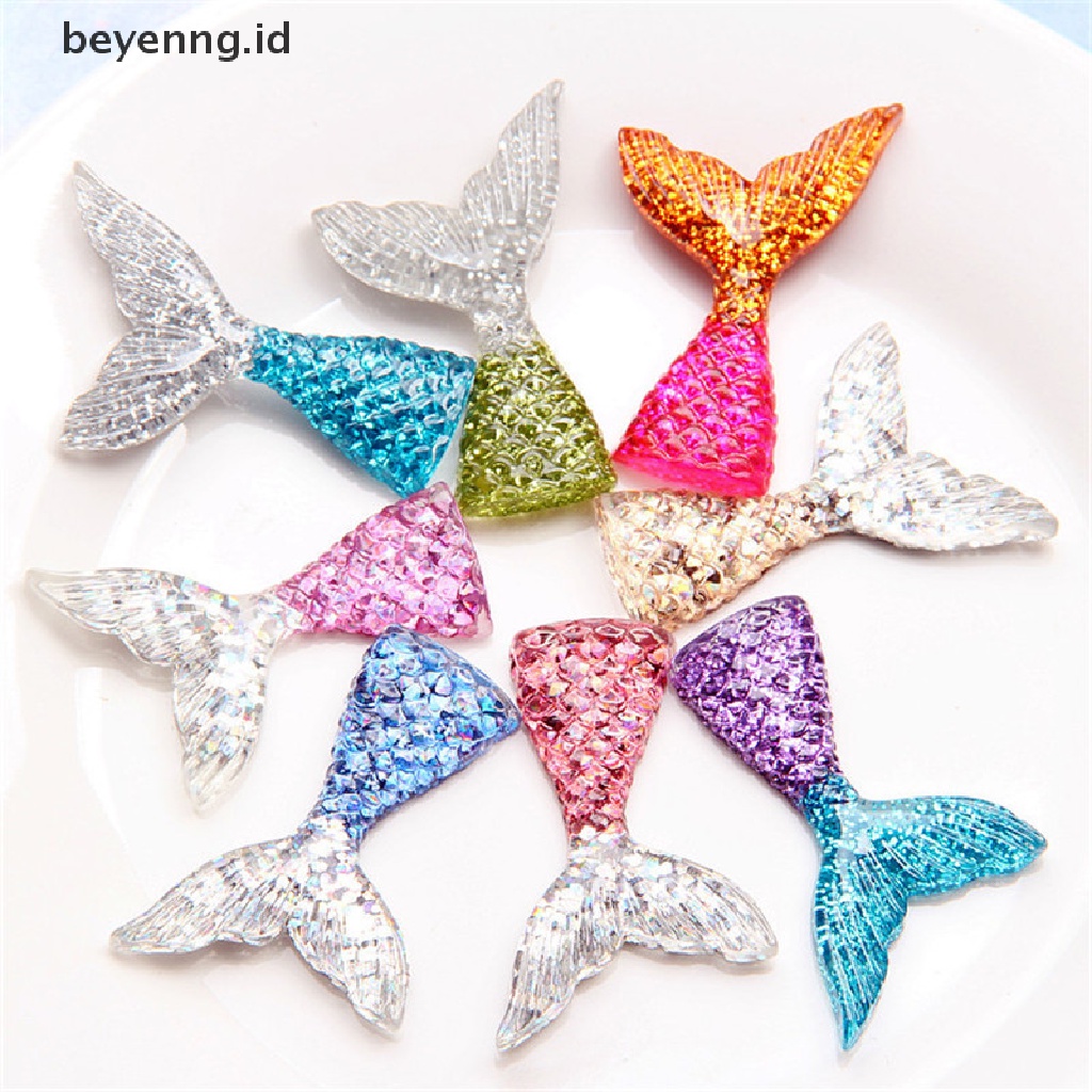 Beyen 6pcs Mermaid Tail Flatback Resin Cabochon Untuk Dekorasi Telepon Scrapbook Embellishmen ID