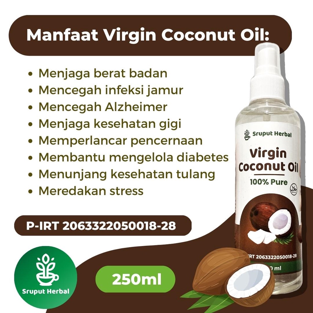 250ml Virgin Coconut Oil VCO - Minyak Kelapa Murni 100% | Minyak Kelapa Diet Original Tanpa Campuran Minyak Kelentik Minyak Klenthik Minyak Klentik