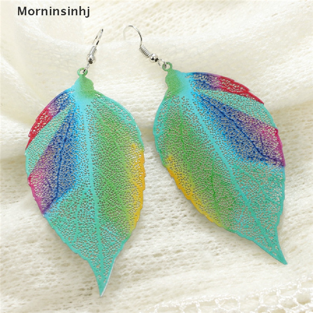 Mornin Boho Long Leaf Leaves Drop Menjuntai Anting Ethic Multicolor Anting Besar Perhiasan id