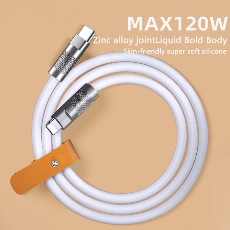 Kabel Data 120W 6A Kabel Pengisian Cepat Silikon Cair Cocok Untuk Handphone Iphone/type-C/Micro USB Zinc Alloy