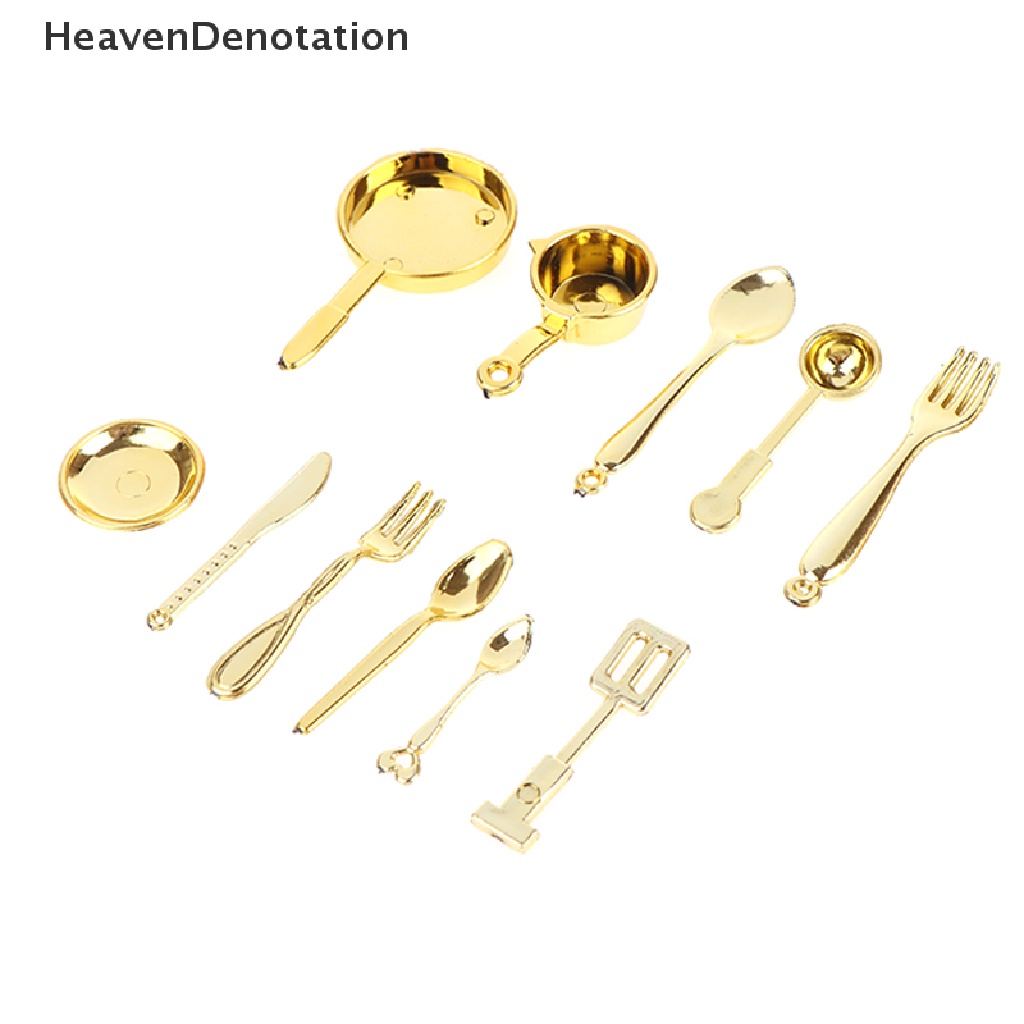 [HeavenDenotation] 11pcs/set Rumah Boneka Miniatur Sendok Garpu pot Peralatan model Dekorasi Dapur HDV